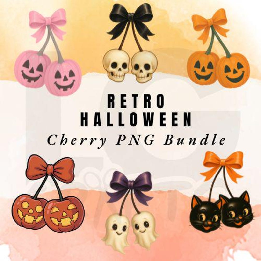 Halloween Cherry Clipart Bundle – 12 Retro Cute Spooky Cherry Pngs With ...
