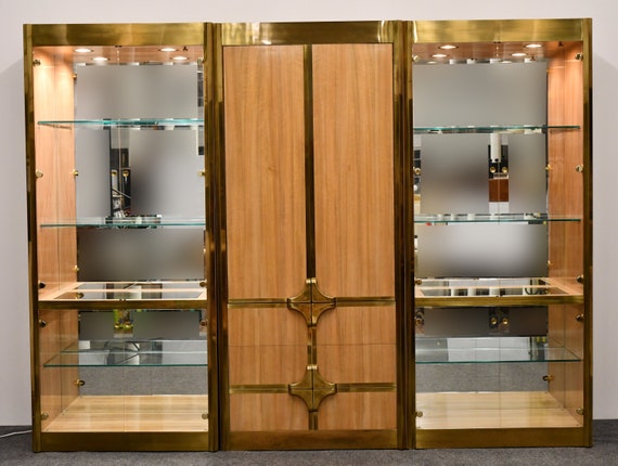 Mastercraft Three Piece Brass And Walnut Hollywood Regency Etsy