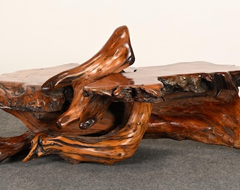 Freeform Live Edge Burl Redwood Modernist Coffee Table, Attr. to Daryl Stokes