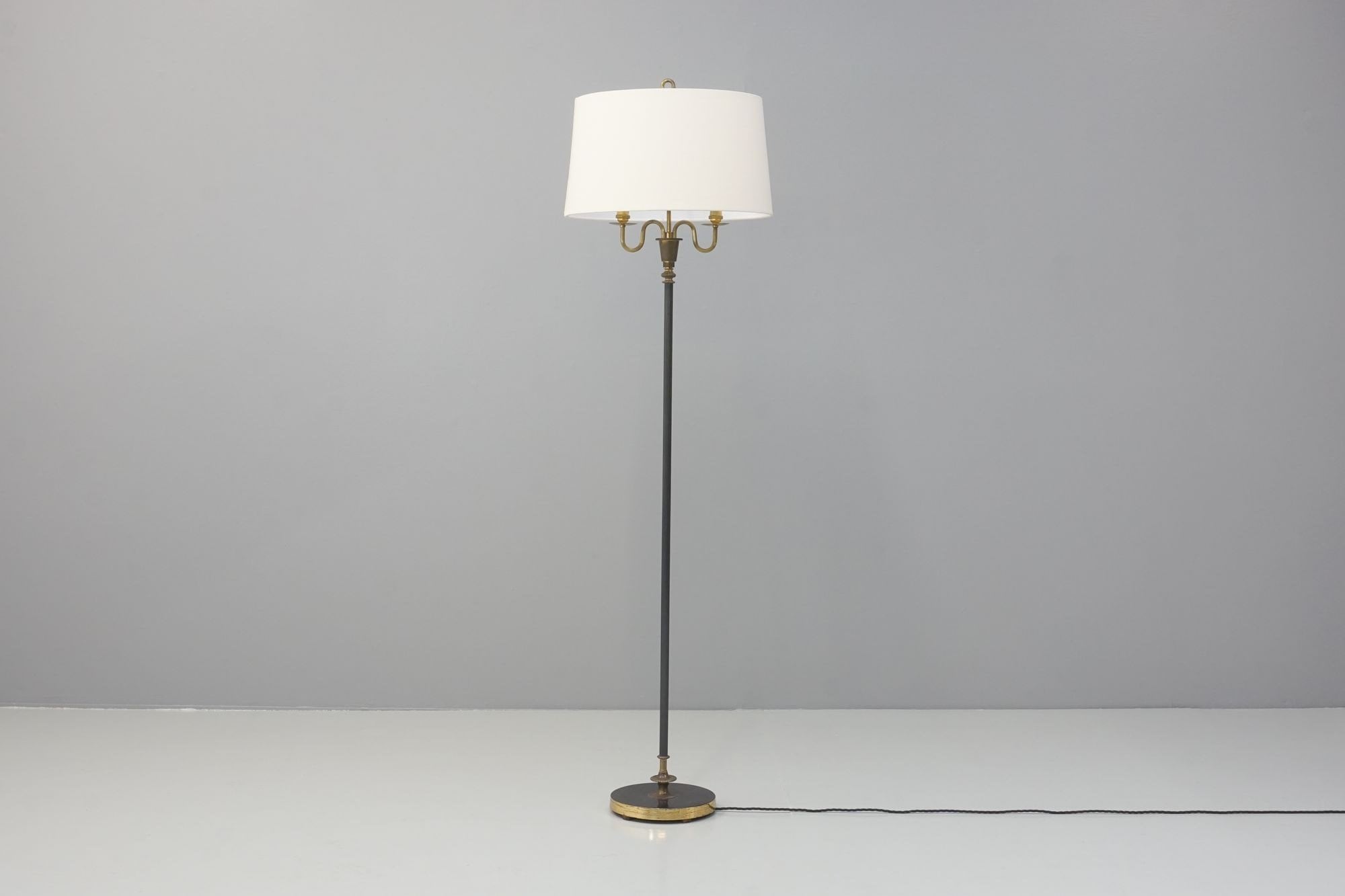 Mid Century French Floor Lamp Blackened Steel Brass