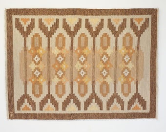 Mid-Century Swedish Kilim in Tones of Brown and Cream