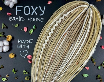 Volles Set von synthetischen handgemachten Dreads und Zöpfen, DE doppelendige gemischte Erweiterungen, Blondie, Ash Blonde, Naturblond, Boho style Dreads