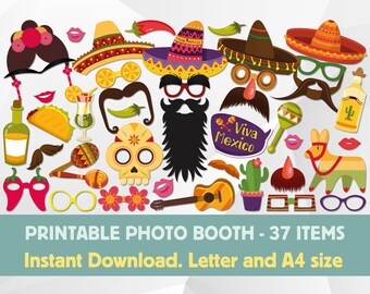 Printable Mexican Fiesta Photo Booth Props Cinco De Mayo | Etsy