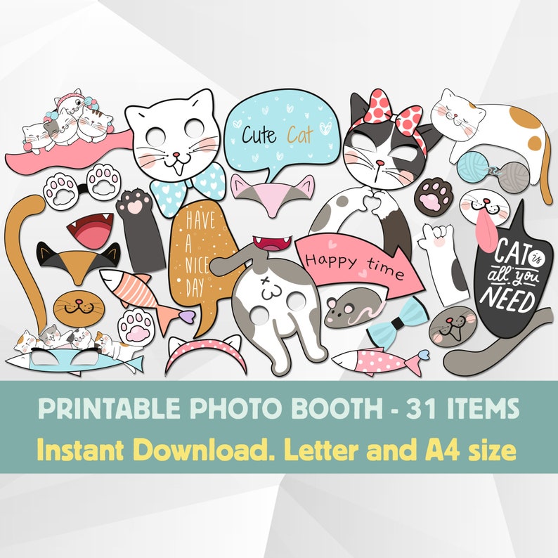 Cat Photo Booth Printable. 31 different funny kitty props Etsy