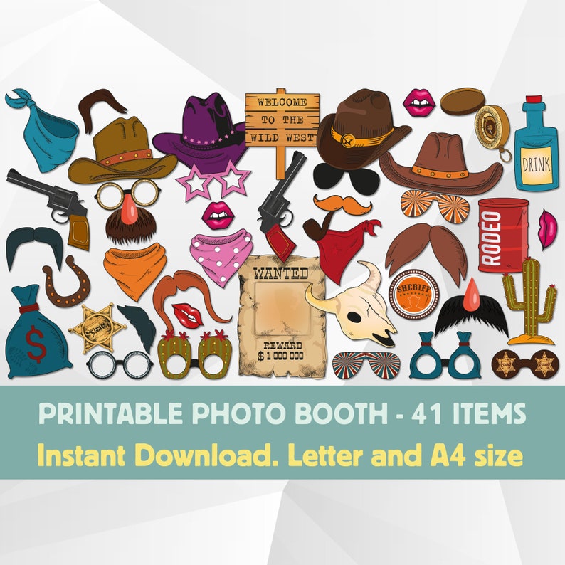 Cowboy Photo Booth Props Printable Wild West Themed Photo | Etsy