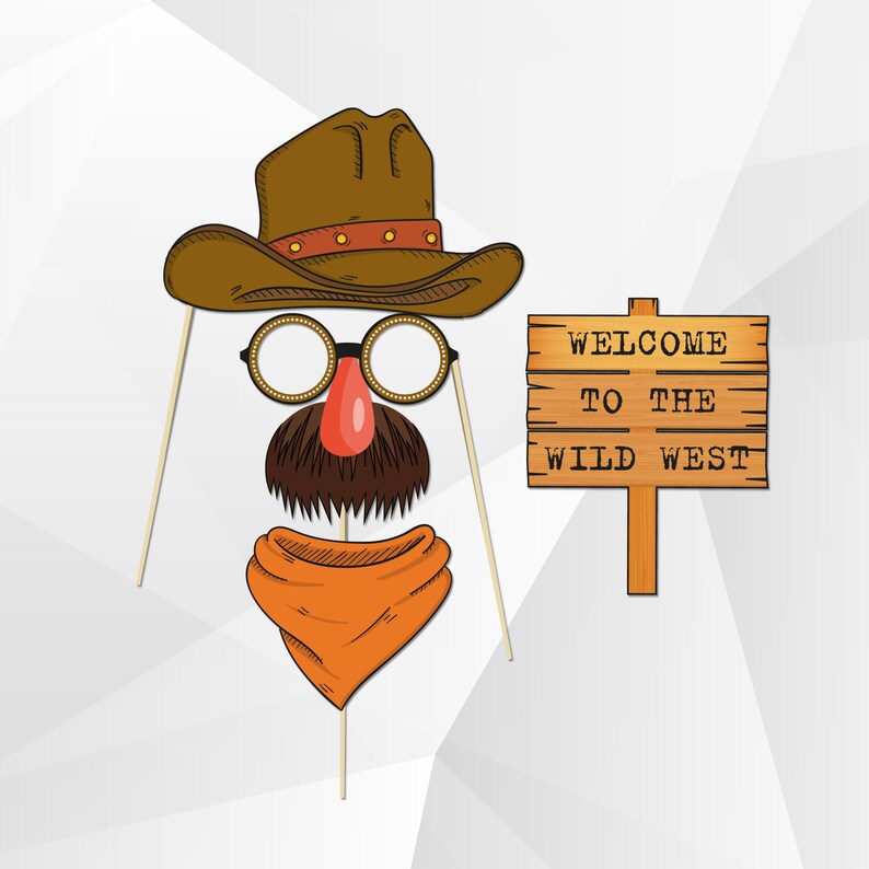 Cowboy Photo Booth Props Printable Wild West Themed Photo | Etsy