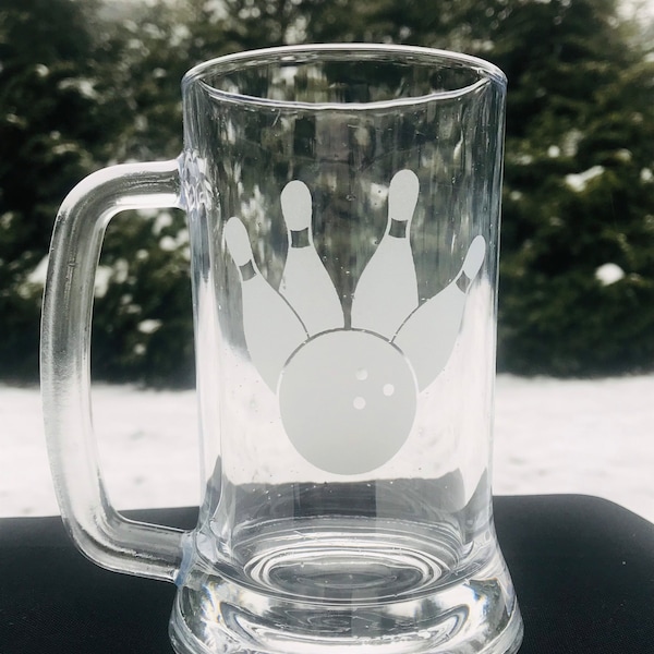 Personalized Bowling Glass, Gift For Bowler, Etched Bowling Glass, Bowling League, Bowling Gift, Father’s Day Gift