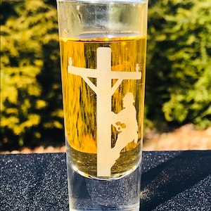 2oz Lineman with skull and cross tools Shot Glass 2oz Lineman with skull and cross tools Shot Glass