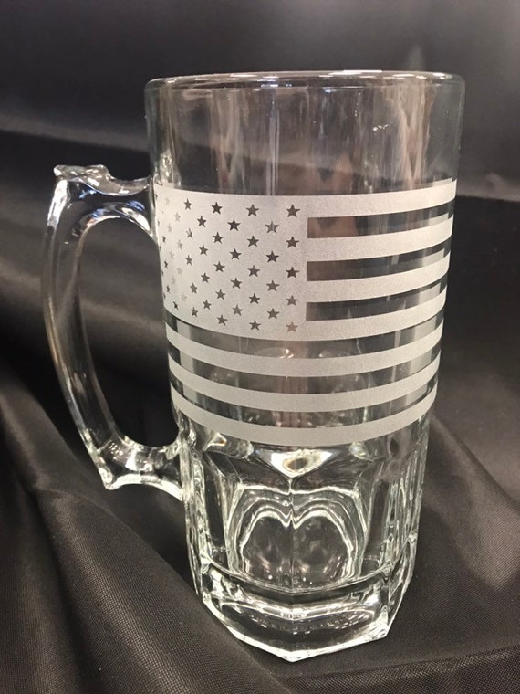 USA Whiskey Glass Etched American Flag Glass Flag Stein American Flag