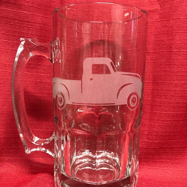 Personalized Antique Truck Stein, Custom Etched Truck Glass, Gift for Dad, Antique Truck Glass, Truck Beer Mug, Gift for Him