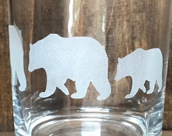Custom Etched Bear Drinkware, Personalized Rustic Barware, Bear Pint Glass, Bear Beer Glass, Gift for Hunter, Gift for Him, Bear Wine Glass