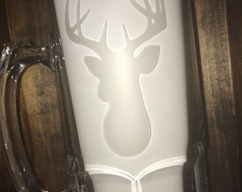 Custom Etched Beer Mug, Hunting Design, Personalized Gift
