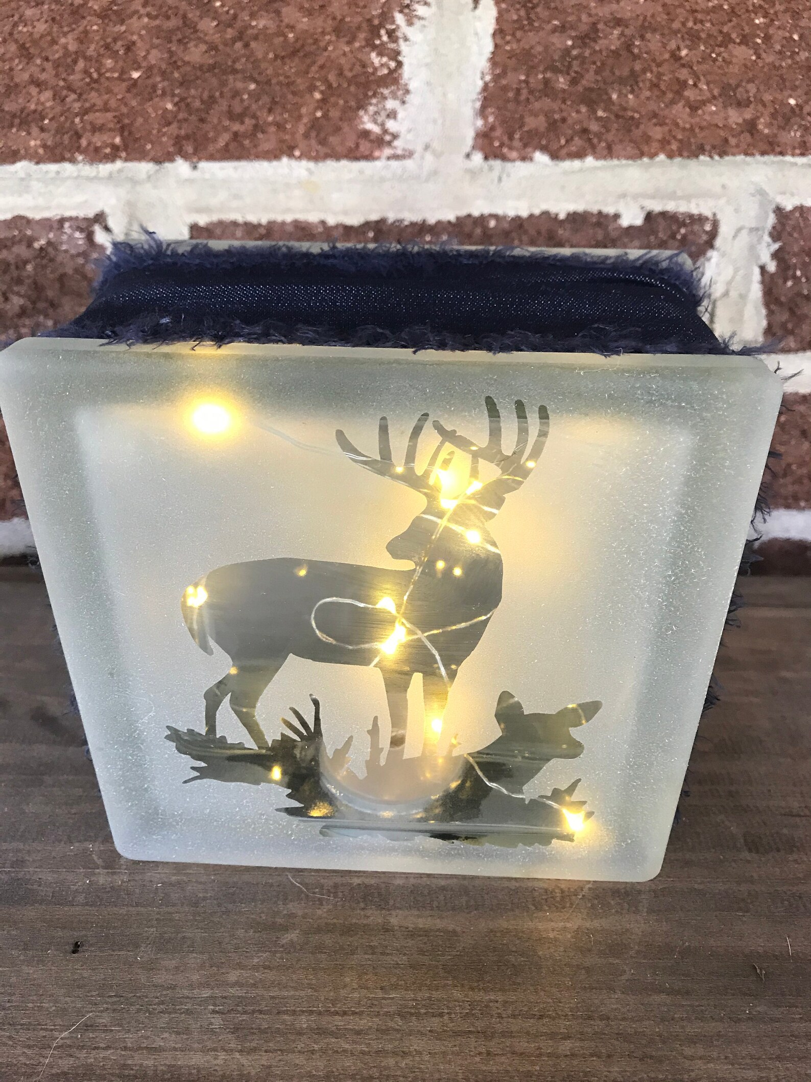 Etched Deer Night Light Etched Glass Block Deer Lighting Etsy