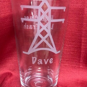 Lineman Glass, Gift for Lineman, Gift for Utility Worker, Etched Lineman Glass, Transmission Lines, Powerline Technician, Father’s Day