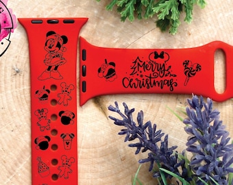Minnie Christmas Watch Band, Mickey Christmas Engraved Apple Watch Band, Disney Christmas Watch Band, Apple Watch Band for Women, Watch Band