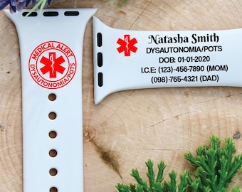 Medical Alert Laser Engraved Apple Watch Band, Personalized Watch Band, Apple Watch Band, Apple Watch Band for Women, Watch Band