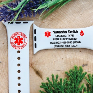 Diabetic Type 1 Medical Bracelet for Apple Watch Band, Personalized Watch Band, Medical Condition Bracelet for Apple Watch