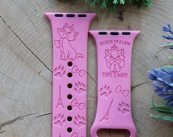 Aristocats Marie Engraved Apple Watch Band, Personalized Watch Band, Apple Watch Band, Apple Watch Band for Women, Watch Band