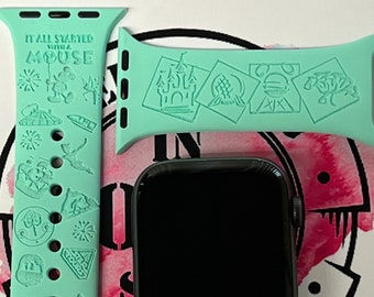 Laser Engraved Disney Apple Watch Band, Silicone Strap