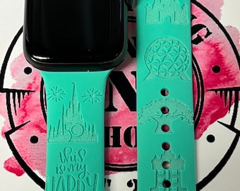 Disney Parks Engraved Apple Watch Band, Personalized Silicone Band