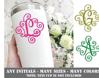 Scroll Initial Decal, Vinyl Name Decal, Car Decal, Name Decal, Water Bottle Decal, Vinyl Decal, Vinyl Lettering, Monogram Car Decal