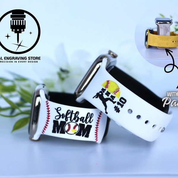 Personalized Softball Mom Apple Watch Band – Custom Engraved Sport Silicone Bracelet