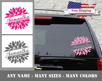 Flower Name Decal, Flower Car Decal, Personalized Flower Decal Sticker, Coffee Cup Decal, Car Decal, Yeti Decal