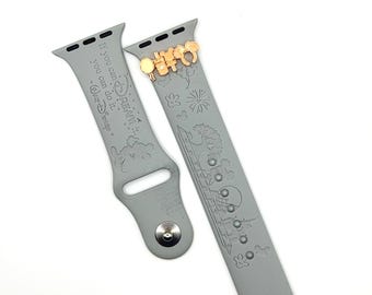 Disney Inspired Apple Watch Band Engraved Dream Quote Gray Silicone Park Gift