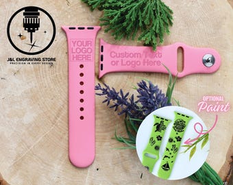Custom Watch Band, Engraved Silicone Apple Strap with Logo