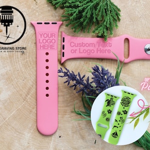 Personalized Name Engraved Silicone Watch Band Custom Logo Engraved Apple Watch Band Company Logo iWatch Band Gift for Him Her Kids