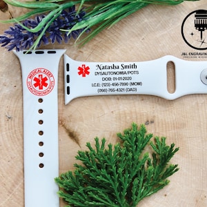 Cinturino identificativo personalizzato per allerta medica, Apple Watch in silicone personalizzato con incisione