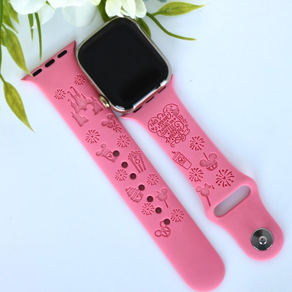 Disney Castle Theme Park Apple Watch Band 38mm 40mm 41mm 42mm 44mm 45mm Ultra Women Mickey Snack Engrave Silicone Strap for iWatch Series 9