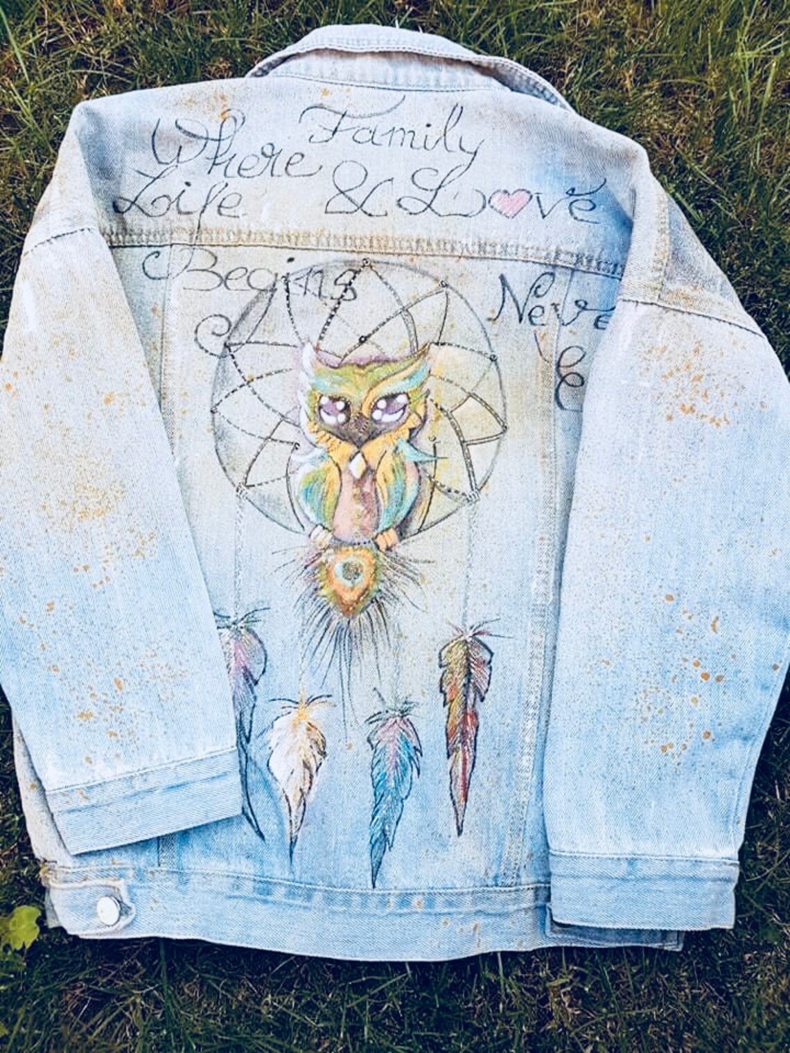 Dreamcatcher painted denim jacket Etsy