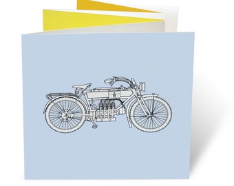 Sky Blue Vintage Motorcycle Greeting Card - Blank + Recycled envelope (Large)