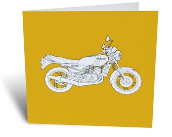 Orange Retro RD350 Yamaha motorcycle Greeting Card - Blank + Recycled envelope (Large)