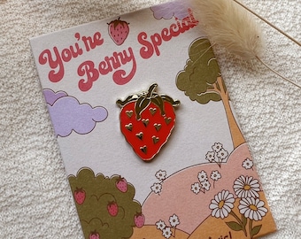 Strawberry Enamel Pin - Hard Enamel Pins - Strawberry Pin - Cottagecore - Strawberry Jewelry - Cute Gift for Friend - Lapel Pins - Cute Pins