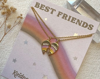 Best Friends Split Heart Necklaces - Gold Silver Jewelry - Matching Necklaces - Friendship Gift for Friends Cute Gift - Kindness is Magic