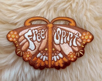 Free Spirit Butterfly Embroidered Iron On Patch - Boho 70s Retro