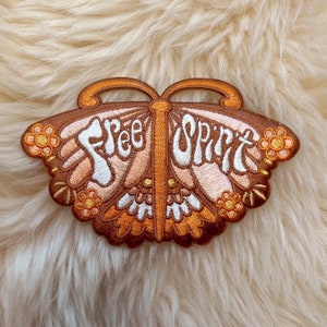 Free Spirit Butterfly Embroidered Iron On Patch - Boho 70s Retro