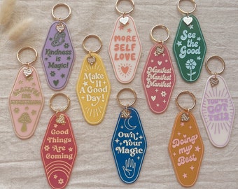 Motel Keychain - Positive Affirmation Optimism Gift - Kindness is Magic Good Things Own Your Magic See the Good Self Love Grateful Manifest