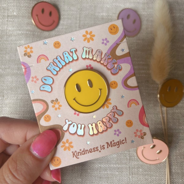 Smiley Enamel Pin - Smiley Face Brooch Pins - Hard Enamel Pins - Moss Green Pink Lilac Yellow Brown Peach - Cute Gifts - Kindness is Magic