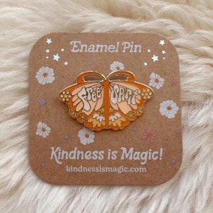 Free Spirit Butterfly Enamel Pin - Floral Butterfly Pin - Positivity Hard Enamel Pins - Retro 70s Cute Gifts - Kindness is Magic