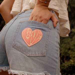 Love 70s Retro Heart Patch - Iron On Patch - Embroidered Patches - 70s Embroidery - Patches for Jackets - Peace Sign - Kindness is Magic