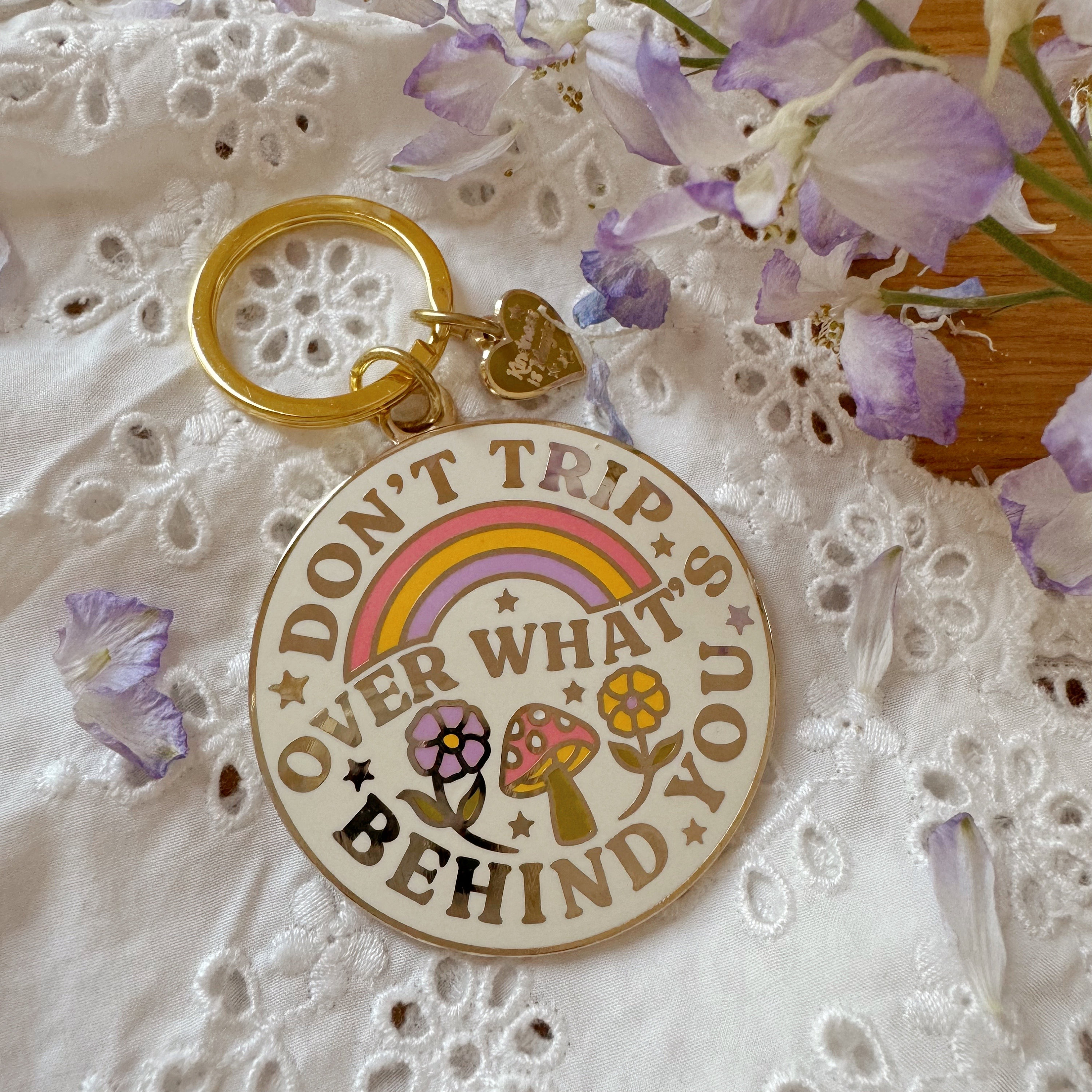 Don't Trip Over What's Behind You Enamel Keychain - Boho Keychains / Bag Charm - Cute Gifts - Motivational Quote - Kindness is Magic