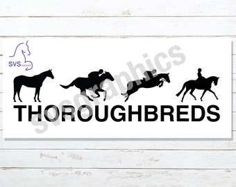 Thoroughbred Horse Versatility Vinyl Decal, Car Truck Trailer Tack Trunk (4x12)