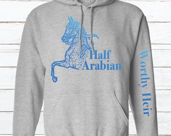 Half Arabian Saddleseat Blue Ribbon Custom Unisex Hoodie or Crewneck Sweatshirt, Gift For Women