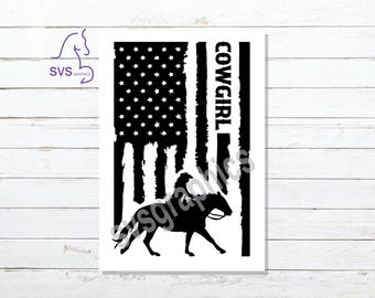 Cowgirl U.S.A Flag Car, Truck, Horse Trailer, Tack Trunk, Laptop Vinyl Decal