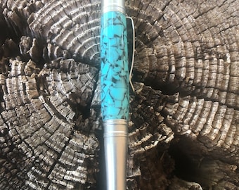 Penna turchese fatta a mano: penna da scrivania in acciaio inossidabile