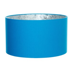 Handmade Sky Blue Drum Lampshade with Silver Lining
