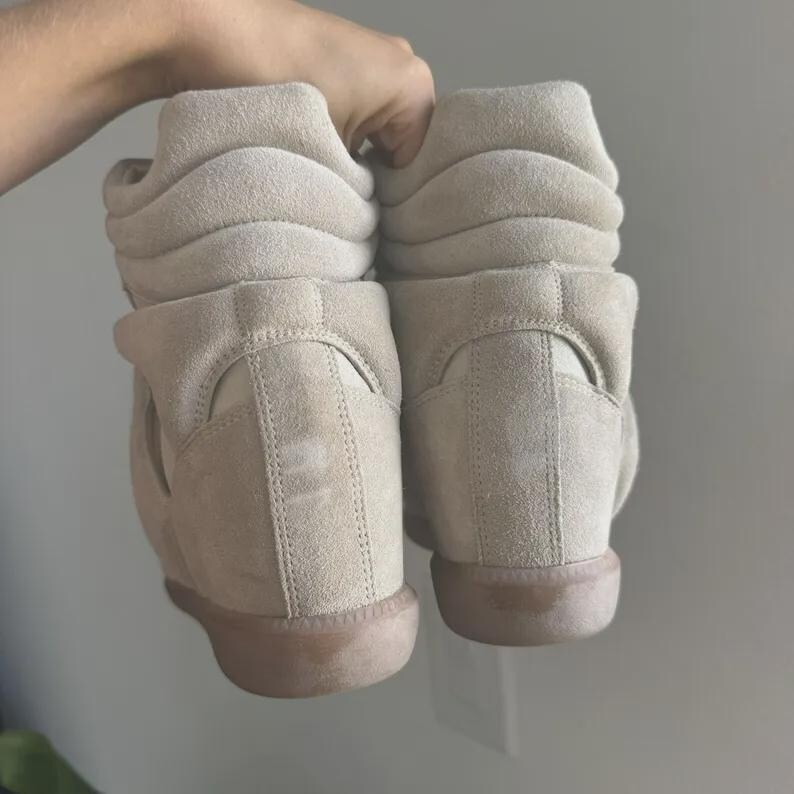 Authentic Isabel Marant Bekett Wedge Sneakers Cream Suede Leather